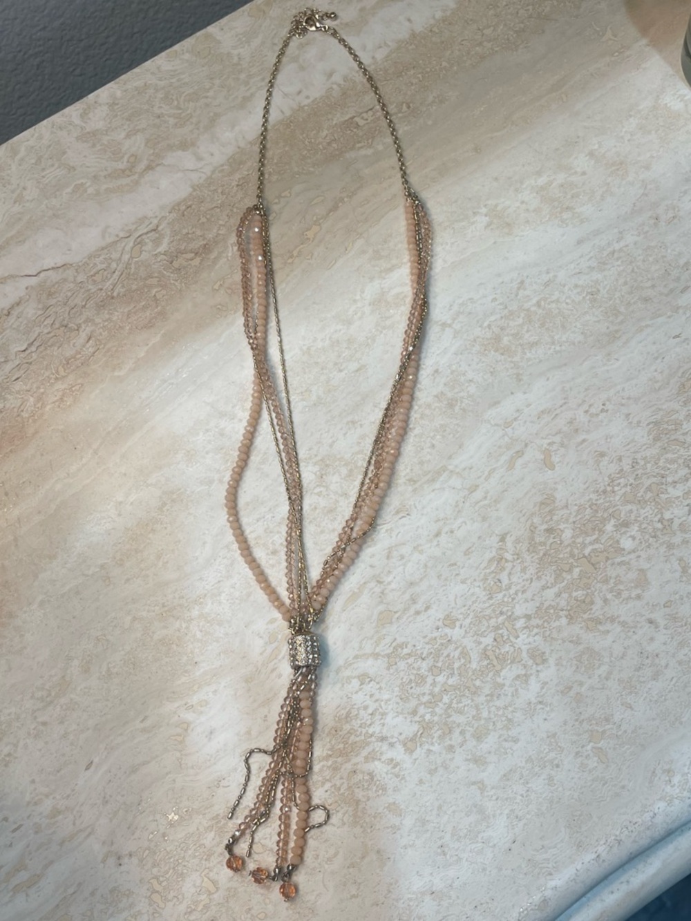 Elegant Blush Beaded Tassel Necklace